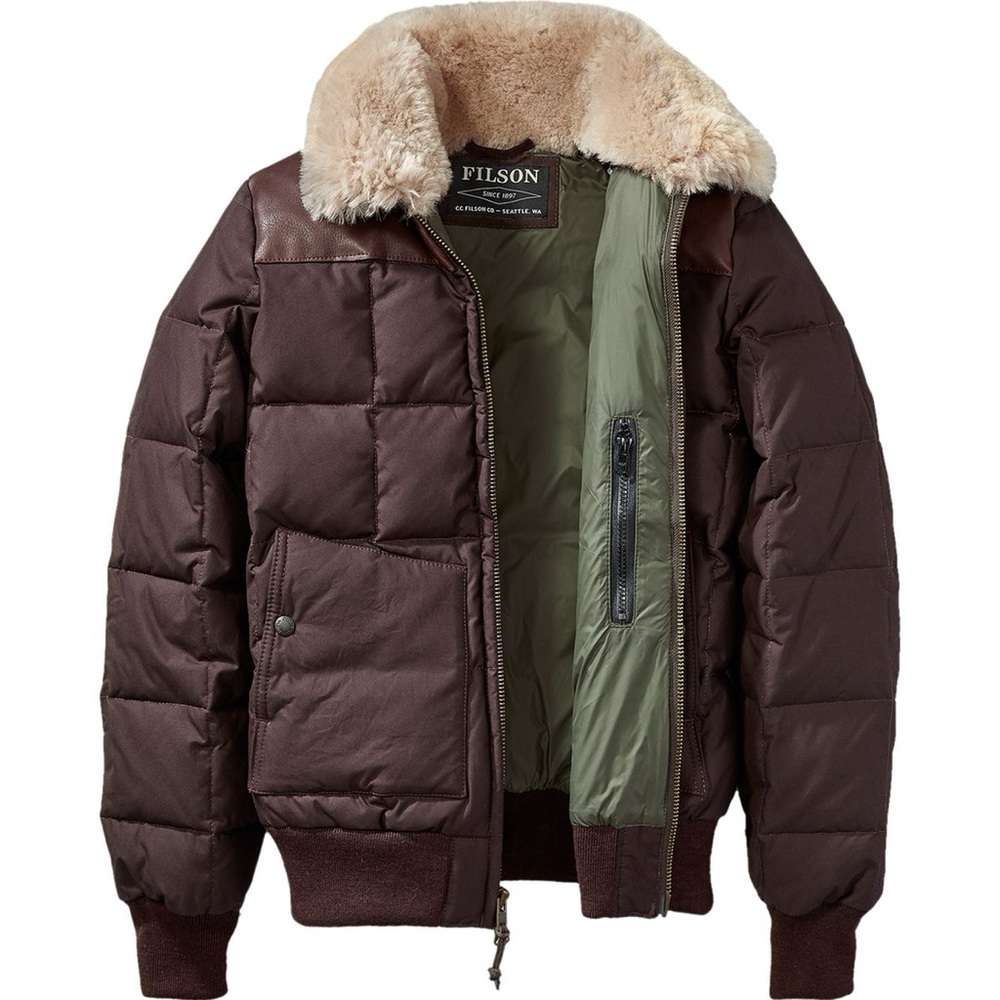 Filson Brown Cascade Down Jacket Large Shearling Made in Canada - Picture 2 of 12